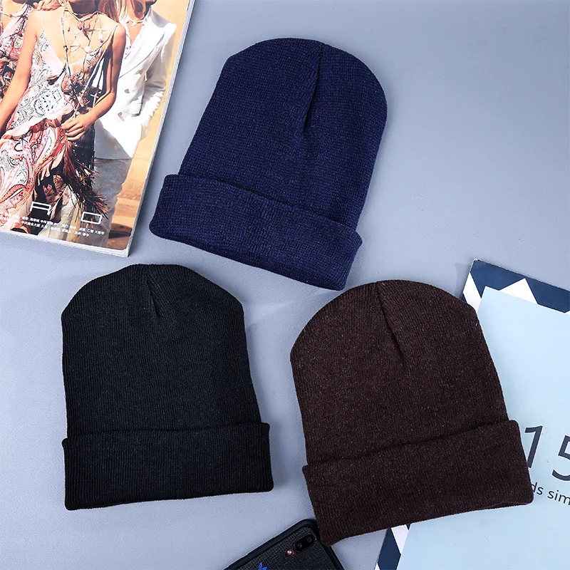 

Solid Color Versatile Knitted Hat Autumn And Winter Yarn Hat Korean-style Thick Warm Light Board Rolled Pullover Skullcap Men's