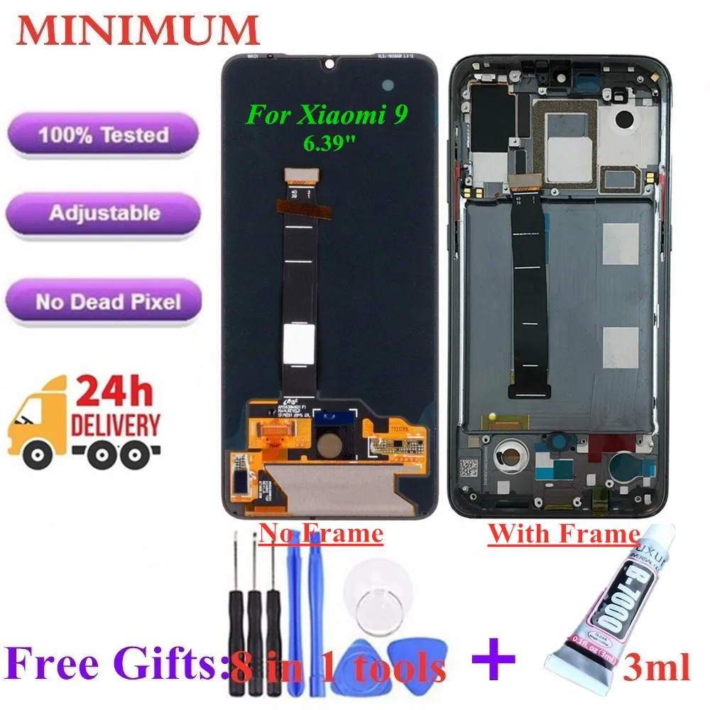 

For Xiaomi Mi 9 Mi9 6.39" AMOLED LCD Display Touch Screen Digitizer Assembly With Frame Replacement Parts For Xiaomi 9 LCDs