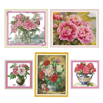 

The Peony Cross Stitch Kits Embroidery Needlework Sets 14CT 11CT Home Decorations Flower Pattern Canvas Knitting Handmade Crafts