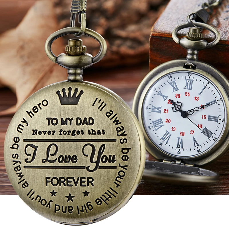 To My DAD Daddy I Love You FOREVER Pocket Watch Gifts for Fathers Day Birthday Gift Laser Engraved Fob Chain Pendant Clock Reloj | Наручные