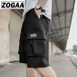 ZOGGA весенние однотонные Цвет свободные от середины талии Cargo Pant 100% Высококачественные Harajuku мужские высотой до колена штаны с карманами