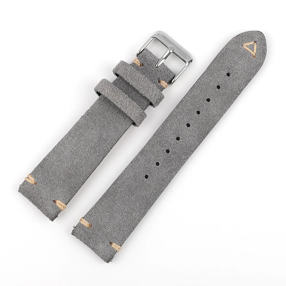 Handcrafted Suede Leather Watch Strap with Quick Release – Retro Style, Various Widths