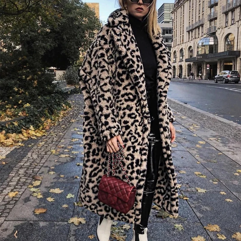 Больше размера d леопардовая длинная куртка с плюшевым мишкой пальто для женщин зимнее женское пальто массивная верхняя одежда размера плюс куртки из искусственного меха ягненка
