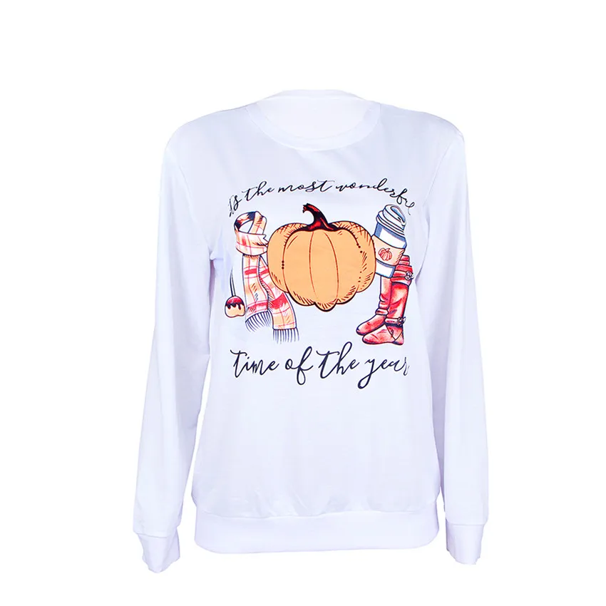  Halloween Sweatshirts Pumpkin Top Women Letter Print Hoodie Khaki Sweatshirts Autumn Pullovers Hall