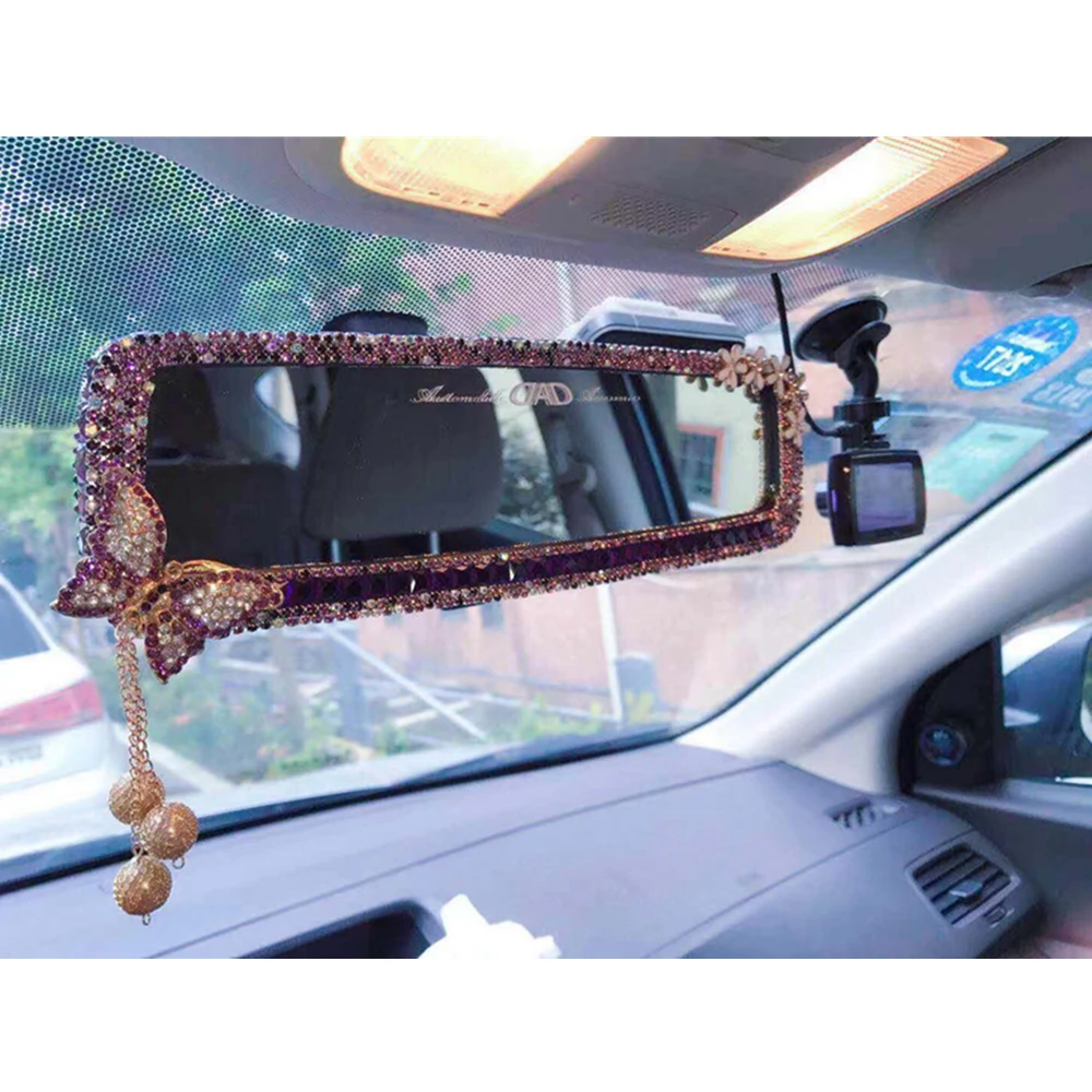 Folconroad Car Charm Brilliant Shining Rearview Mirror Car Interior Trim for Girls Woman C 