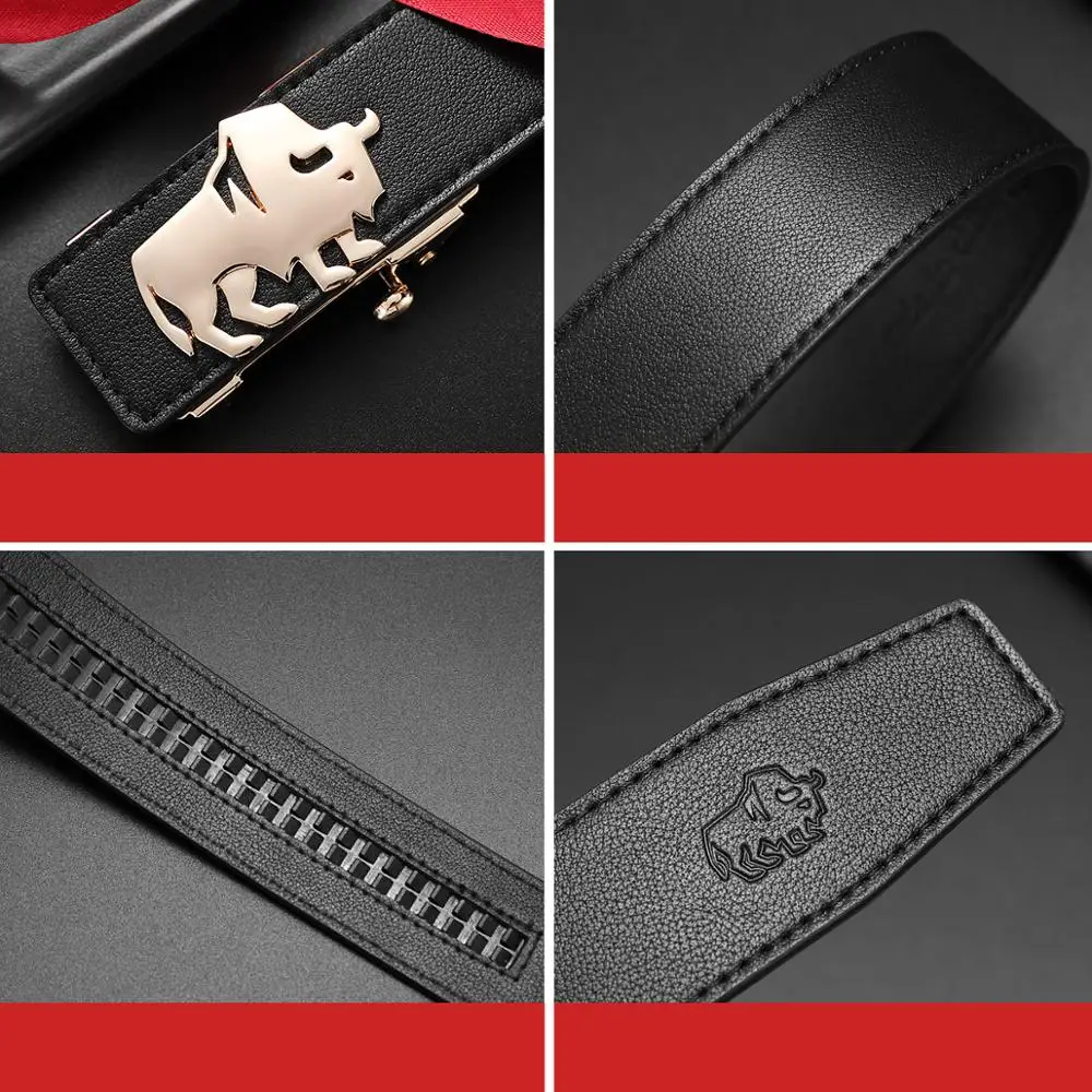 Мужской ремень BISON DENIM из натуральной коровьей кожи с автоматической пряжкой, Роскошный кожаный ремень из коровьей кожи высокого качества N71516