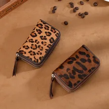 Стиль женские из натуральной кожи маленький держатель карточек Leopord шаблон ключ Мини корейский стиль мужской простой овчины мини кошелек