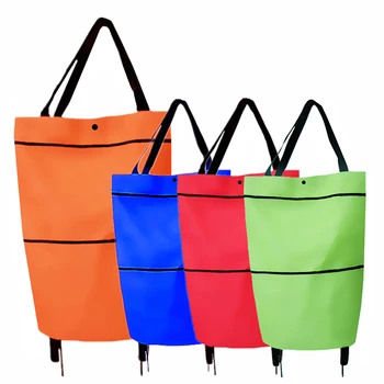 

1pc Folding Shopping Bag Pull Cart Trolley Bag With Wheels Convinient Shopping Bags Reusable Grocery Bags Storage Shopper Bags
