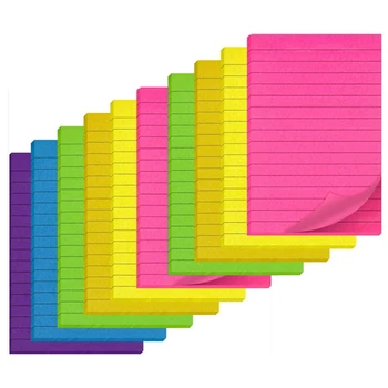 

(10 Packs) Lined Sticky Notes 4X6 in Bright Straight Lined Note Paper Colorful Super Sticky Notepad Pack of 50