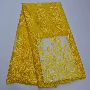 

2020 New Design Yellow With Stones And Beads African French Mesh Lace Fabric High Quality Nigerian Net Lace Fabric For Garment