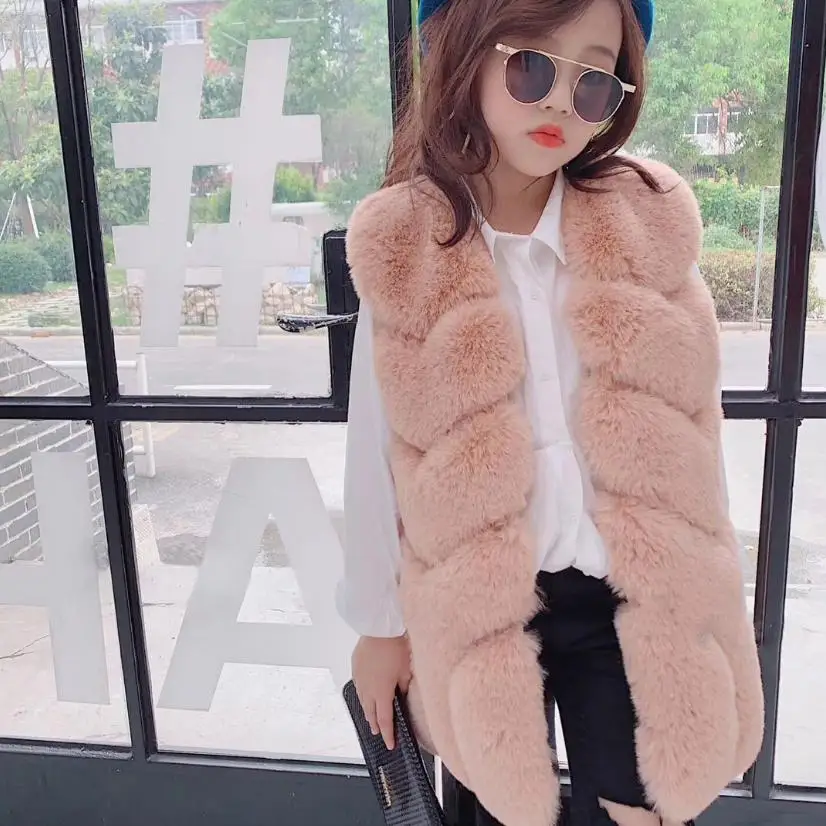pink Детская жилетка из искусственного меха, пальто, куртка с искусственным мехом, утепленный теплый жилет без рукавов, Modis, детская одежда, куртка, большие размеры, Y2190 - Цвет: pink