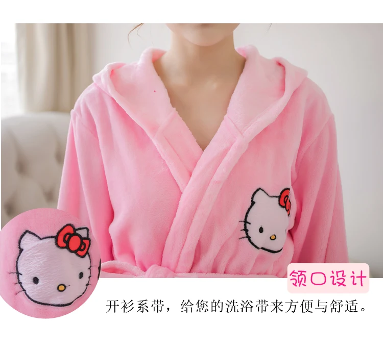 Женская фланелевая ночная рубашка hello kitty с длинным рукавом, банный халат, штаны, зимняя Милая Пижама с рисунком, Женская домашняя одежда, комплект одежды для сна