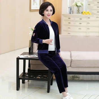 

Plus size 5xl Autumn Sweatshirt Cardigan Suit Women 2019Casual Gold velvet Tracksuit Sets Ladies Two Set Sweatshirt+Pants suits