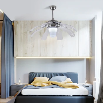 

Modern Ceiling Fan Lightings Invisible Living Room Dining Room Fan Lamp Folding Minimalisim Household Led Ceiling Lights Silver