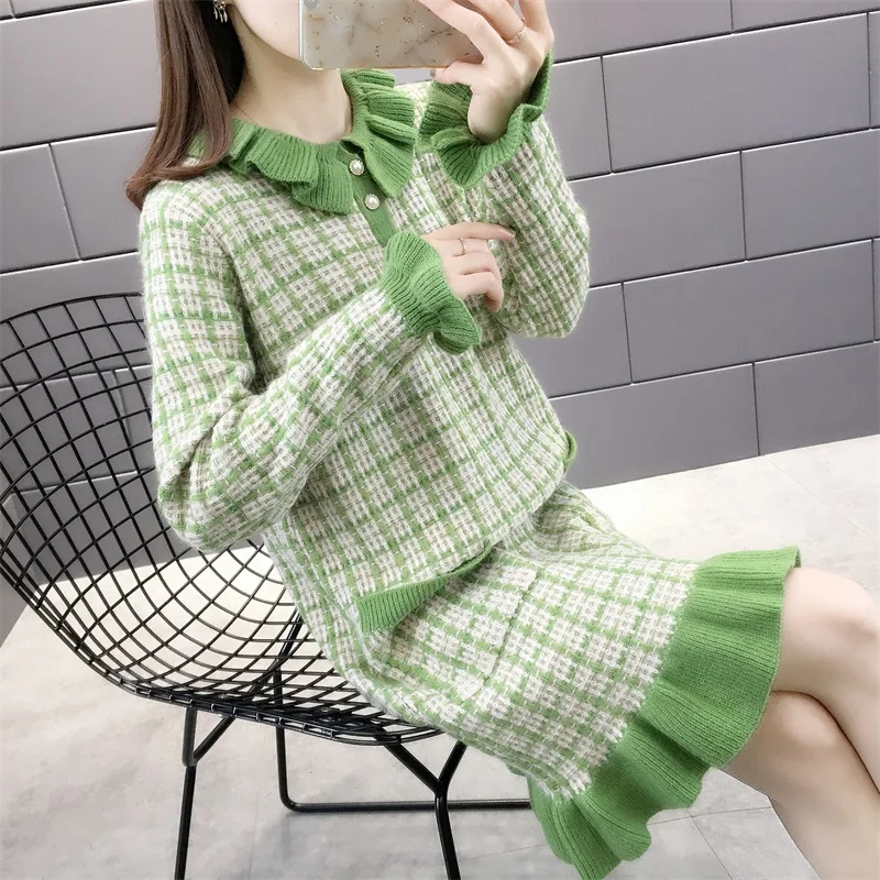 

Lcybhe 5395 (No. 2 Row 4, Zhongfang) Mid-long knitted sweater, Lotus Leaf Side pocket dress 55ff