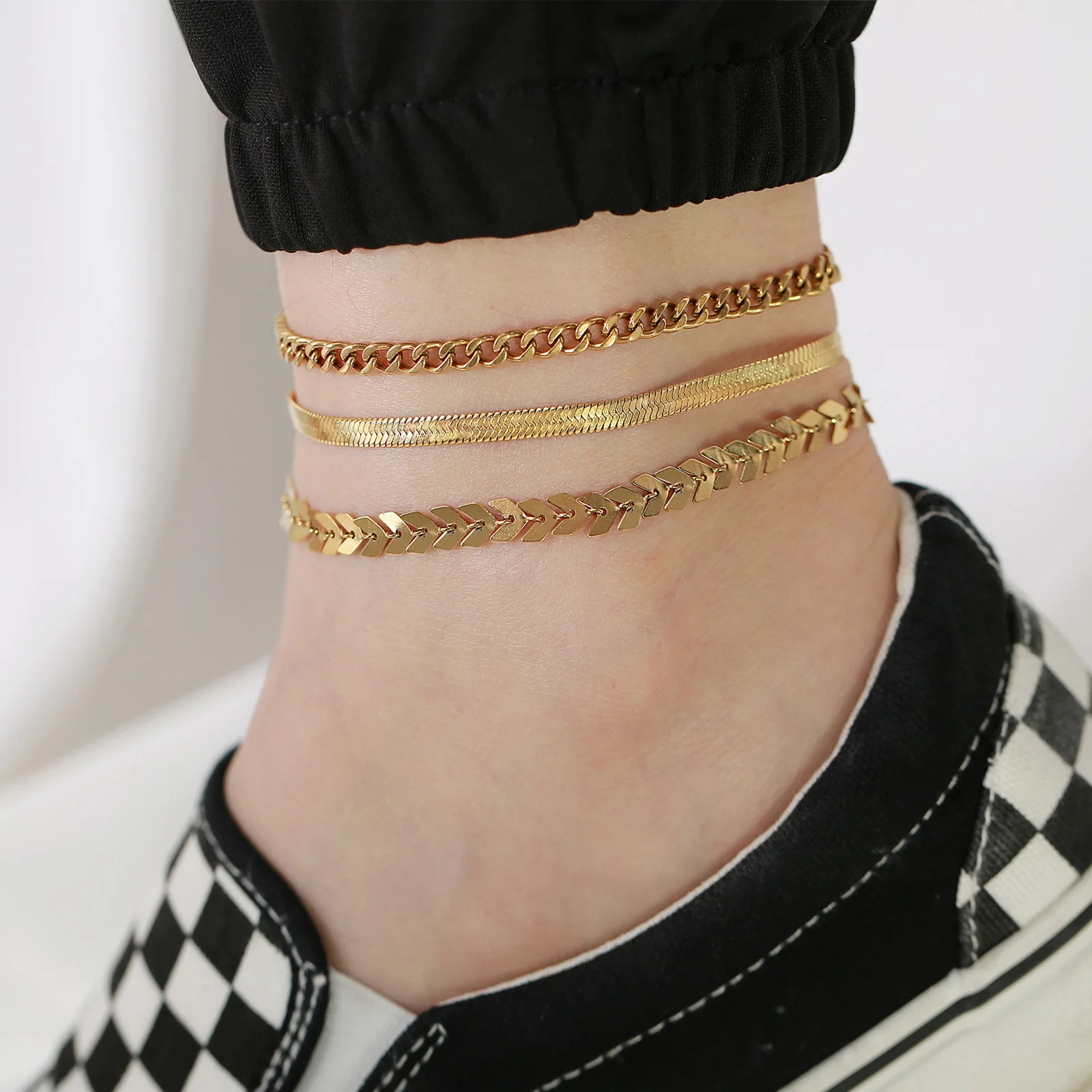 Fashion Vintage Simple Double Layer Chain Anklet Men - Temu