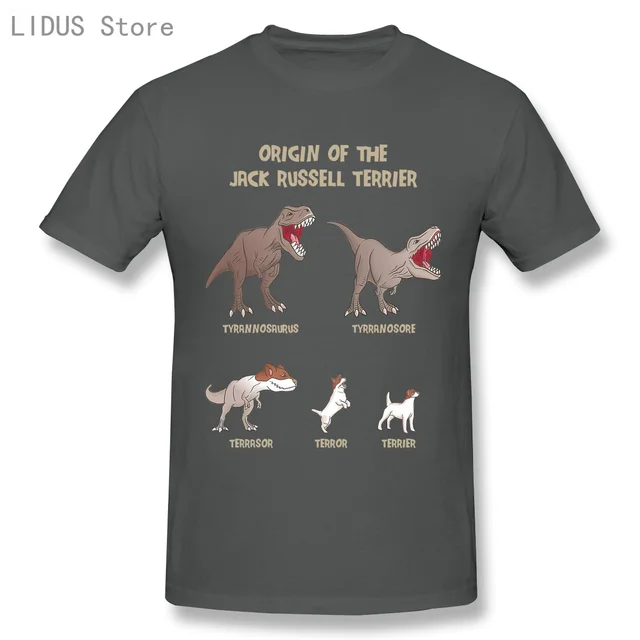 LIDUS Origin Of The Jack Russell Terrier Evolution History Meme Shirt Short Sleeved Tshirt Fashion Cotton T-shirt Tee Shirts Dark Grey
