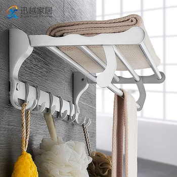 

Matte Silver Aluminum Towel Hanger Shower Shelf Wall Mounted Folding Holder Hook Rack Bathroom Fasion Organizer Accessories