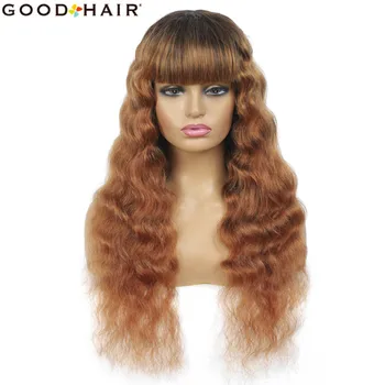 

Brazilian Deep Wave Wig Human Hair Color 1b30 Full Machine Made Wigs 99J Red Wig With Bangs For Women GOOD HAIR