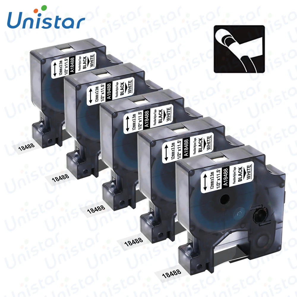 Unistar совместимая этикетка кассета для DYMO 18488 Rhino гибкая нейлоновая лента 1/2 дюйма