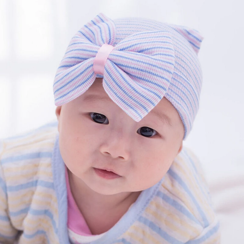 Emmaaby/полосатая повязка на голову для новорожденных девочек; головной убор для малышей; мягкая шапочка с бантом