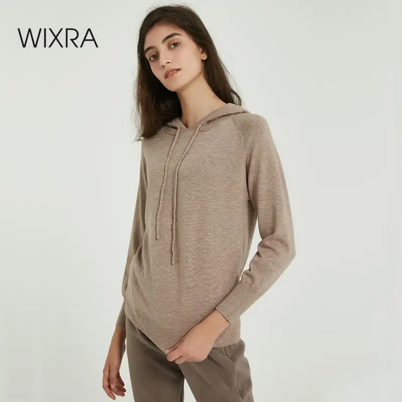 Женский вязаный свитер с капюшоном Wixra мягкий свободный однотонный базовый