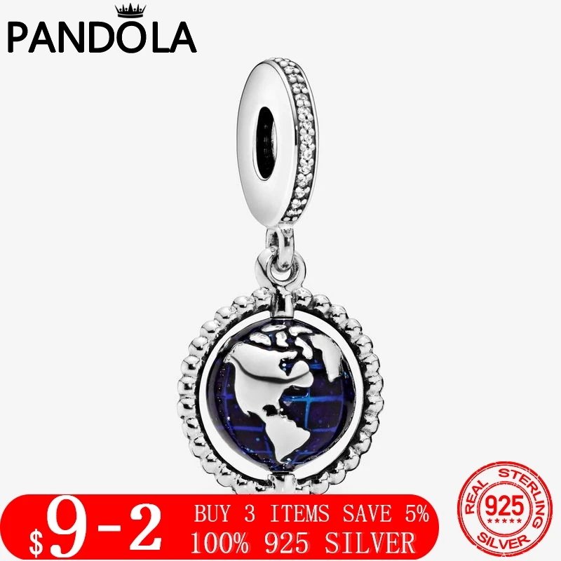 

Hot Sale 925 Sterling Silver Spinning Globe Earth Dangle Charm Beads Fit Original Pandora Bracelet S925 Silver Jewelry Gift
