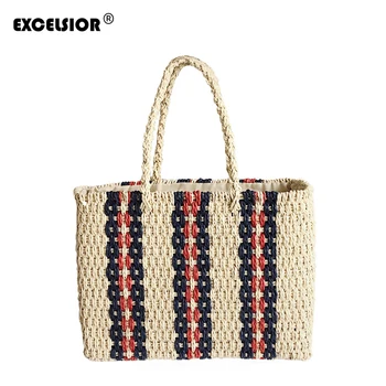 

EXCELSIOR Bohemian Women's Bag Penelled Shoulder Bag High Qualtiy Straw Weave Women Handbag Holiday Style Bag for Female