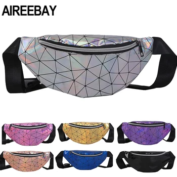 AIREEBAY holographique Fanny Pack pour femmes rose dames hologramme taille sac noir géométrique taille Pack en cuir poitrine sac hanche poche