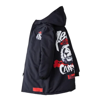 

Plus size men's autumn and winter fat men's plus size mid-length thick hip-hop panda print cotton jacket