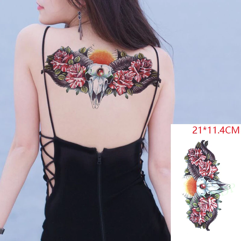 Waterproof Temporary Tattoo Stickers Skull Goat Animal red Flower sexy Fake Tatto Flash Tatoo Body Art for Women Men | Красота и