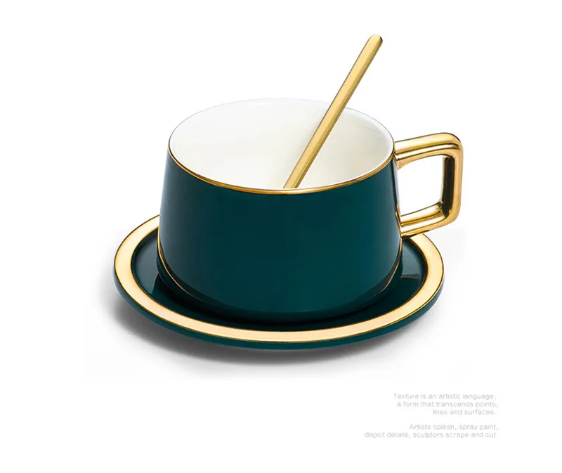 Роскошный набор из европейской керамики, кофейная чашка и блюдце, темно-зеленая чашка для завтрака, послеобеденная чайная чашка, домашняя офисная кружка с подарочной коробкой