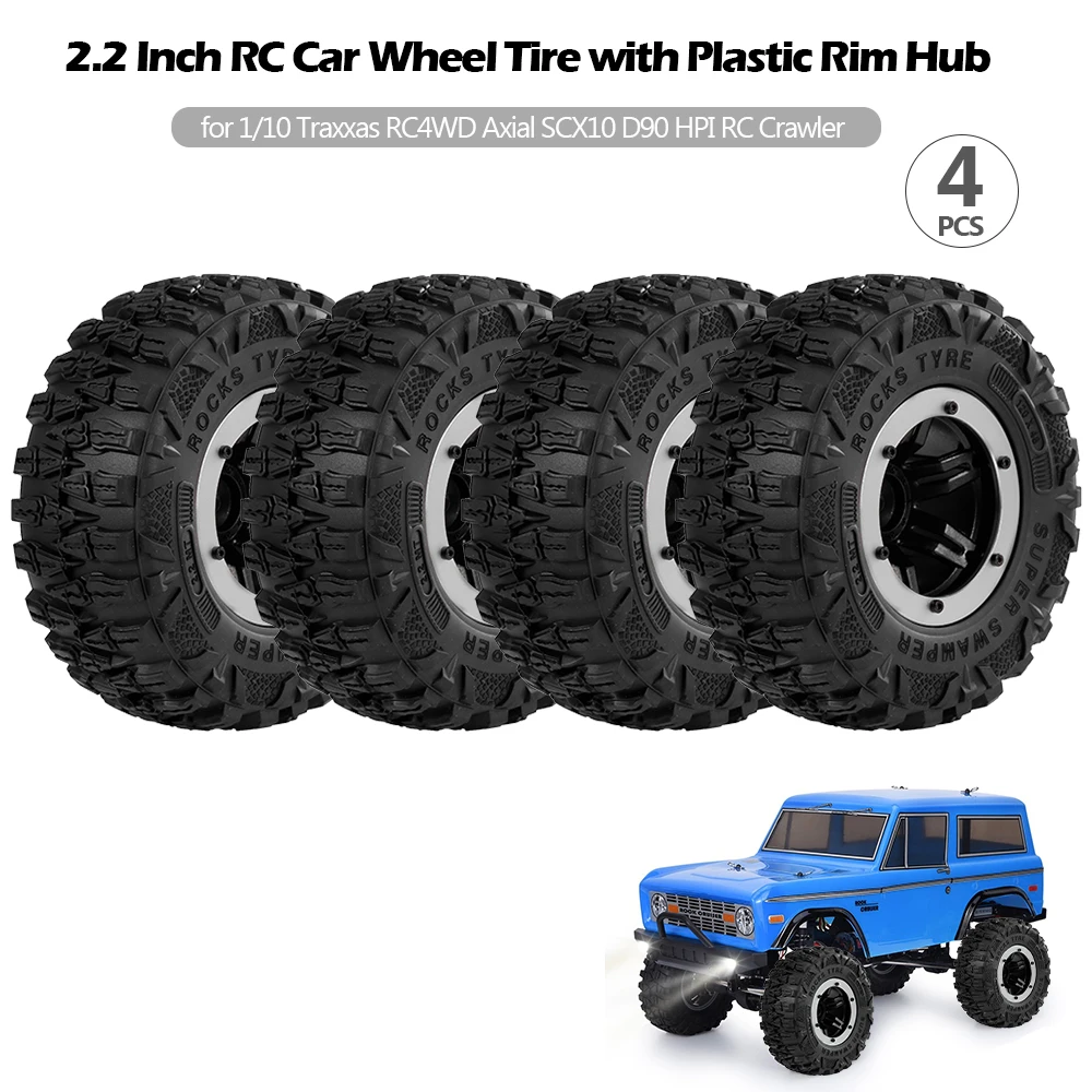 

4PCS 2.2 Inch RC Car Wheel Tire with Plastic Rim Hub for 1/10 Traxxas HSP Redcat RC4WD Tamiya Axial SCX10 D90 HPI RC Crawler