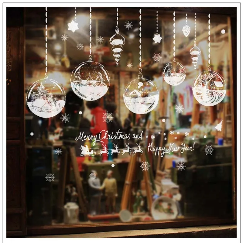 Christmas DIY Window Glass Wall Sticker Merry Christmas DIY Showcase Window Glass Background Xmas New Year Home Wall Stickers
