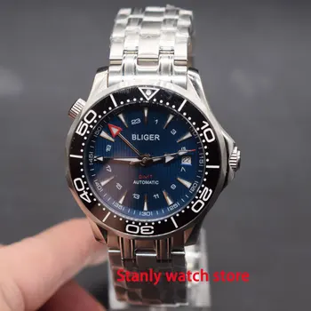 

Luxury brand Bliger 41mm blue dial black ceramic bezel luminous stainless steel band automatic movement men's wrist watches