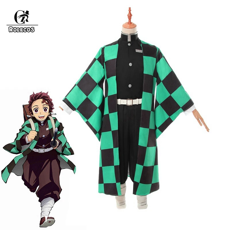 Rolecos Аниме Костюм демон Slayer Косплей Tanjirou Kamado Косплей Костюм Kimetsu no Yaiba Мужчины кимоно костюм Хэллоуин