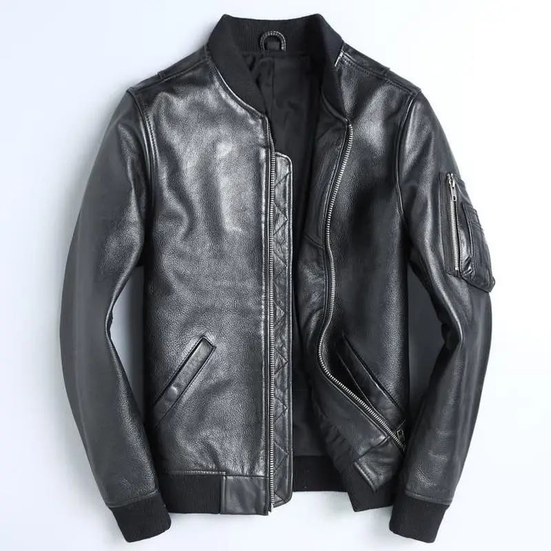 

Real Leather Jacket Men Spring Autumn Cow Leather Jacekt Motorcycle Bomber Jacket Mens Clothing Jaqueta De Couro 1815 YY1018