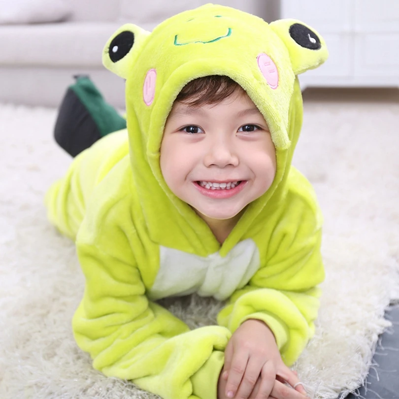 Frog Cosplay Costume for Kids Boy Girl Funny Cute Animal Suit Winter Warm Soft Jumpsuit Festival Gift Zipper Design