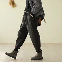 Женские джинсы, Осень-зима, флисовые плотные штаны-шаровары, плотные теплые штаны с эластичной резинкой на талии, одноцветные женские плотные брюки