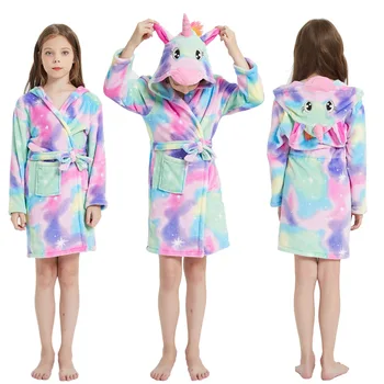 

Children New Winter Full Flannel Bronzing Unicorn Series Hooded Bathrobe Sleepwear Sleep Onesies Animal Polyester for Children