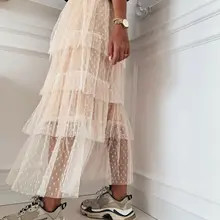 Новые весенние милые Многослойные Длинные сетчатые Юбки принцессы с высокой талией, винтажные многослойные плиссированные юбки из тюля