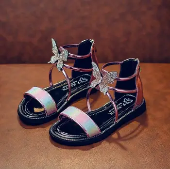 

Diamond butterfly Girls Sandals 2020 New Summer Children Gladiator Sandals High Boots For Girls Fashion Beach Shoes With Zipper