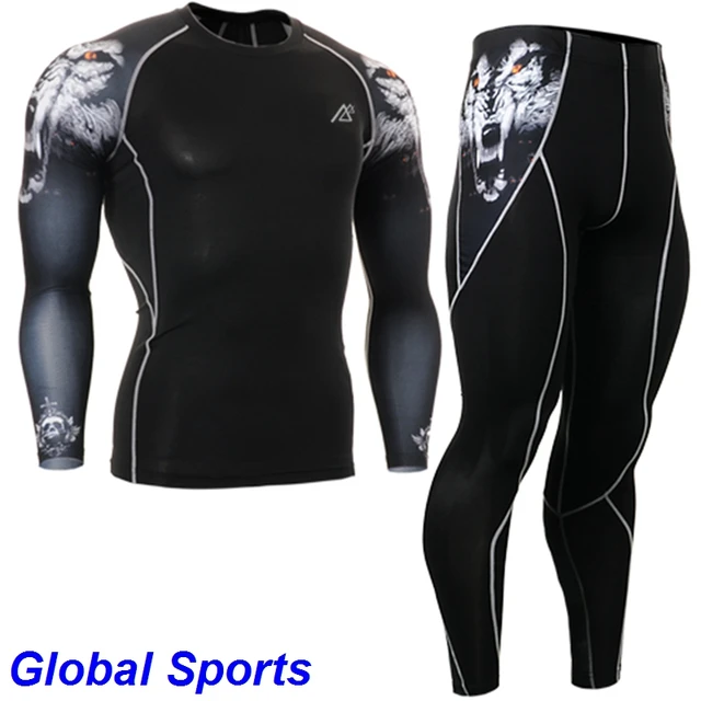 US $49.98 Bike Sets Men Cycling Shirt Bodybuilding Suit Compression Tights Rashgard Gym T Shirt Men Fitness L
