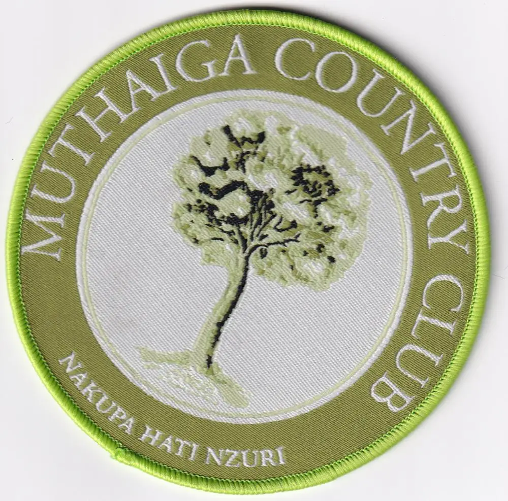 

Custom display of woven label patch: MUTHAIGA COUNTRY CLUB