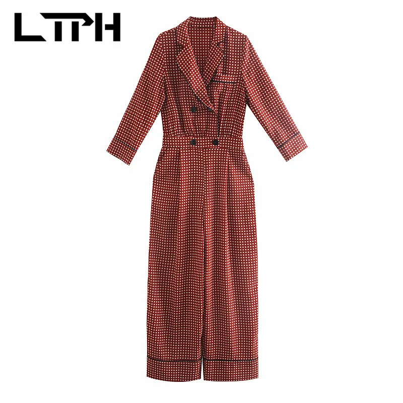 

LTPH vintage Casual Double Breasted Fashion Print jumpsuit women trousers Loose Comfortable long sleeve Jumpsuits 2020Autumn New