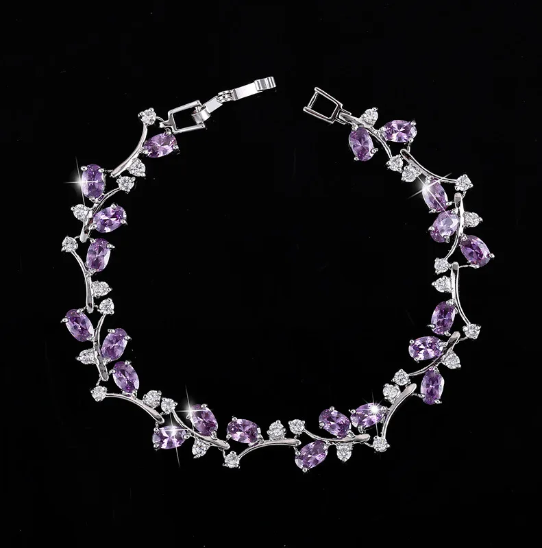 Purple Rainbamabom 925 пробы серебро искусственный Муассанит Изумрудный камень браслет очарование браслет бриллиантовый браслет ювелирных изделий - Цвет камня: Purple