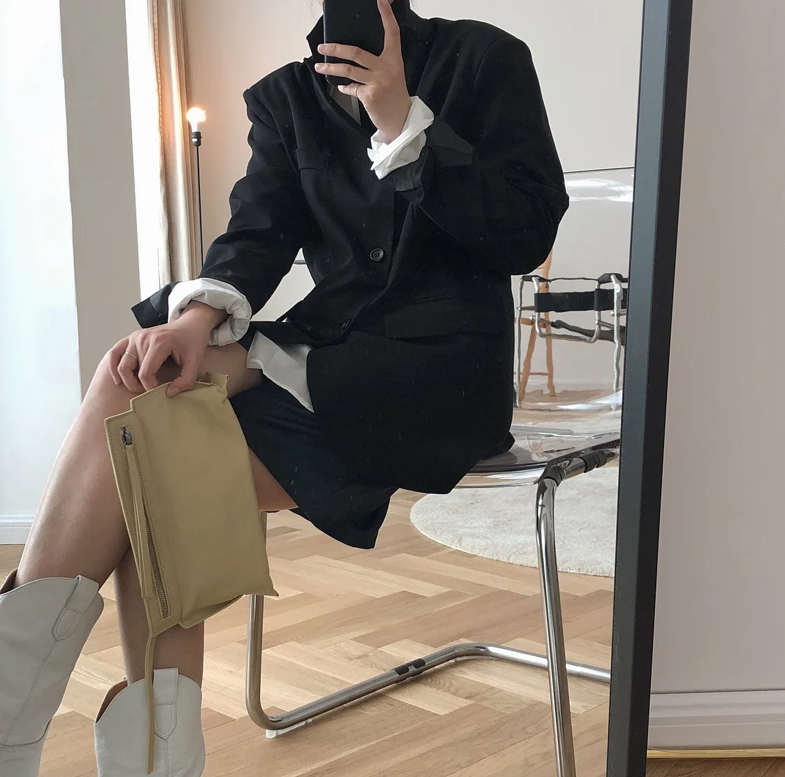 

2019 Early Autumn New Style Korean-style Simple Sense of Design Fold-down Collar Small Suit Oblique Placket Non-symmetrical Vers