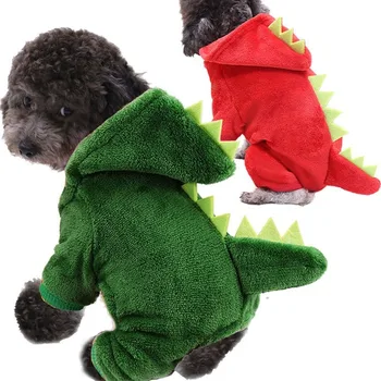 

Coral plush dog clothes dinosaur changing pet clothing autumn and winter warm four feet dog clothes cat small dog clothes