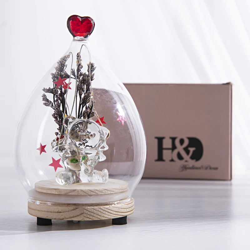 H& D хрустальное сердце фигурка медведь светодиодный медный провод стеклянный купол лампа домашний декор ночной Светильник уникальный подарок на день рождения Рождество