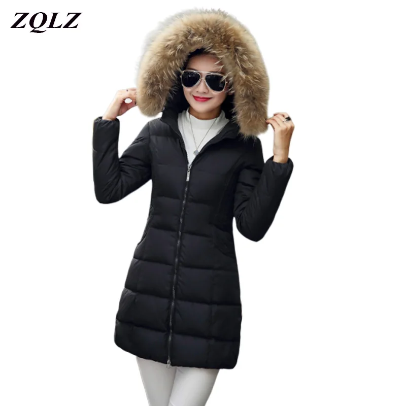 

Zqlz 2019 Fur Collar Hooded Winter Coat Women Thick Warm Slim Cotton Padded Jacket Outwear Plus Size Casual Long Parka Mujer